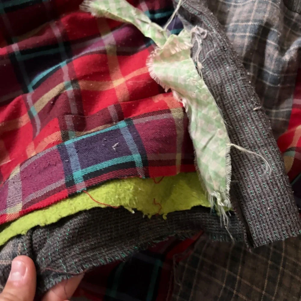 Handmade Vintage Patchwork Quilt Red Grey Plaid Rustic Farmhouse Blanket 85x65